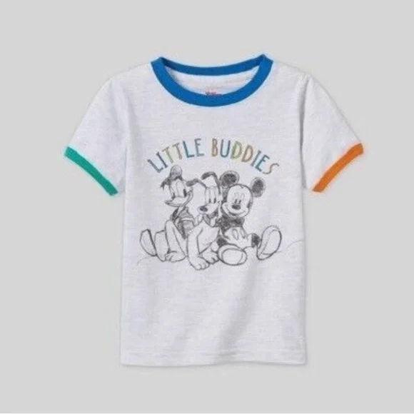 Disney Little Buddies T-Shirt - White with Blue, Green, and Orange Trim - Picture 1 of 6